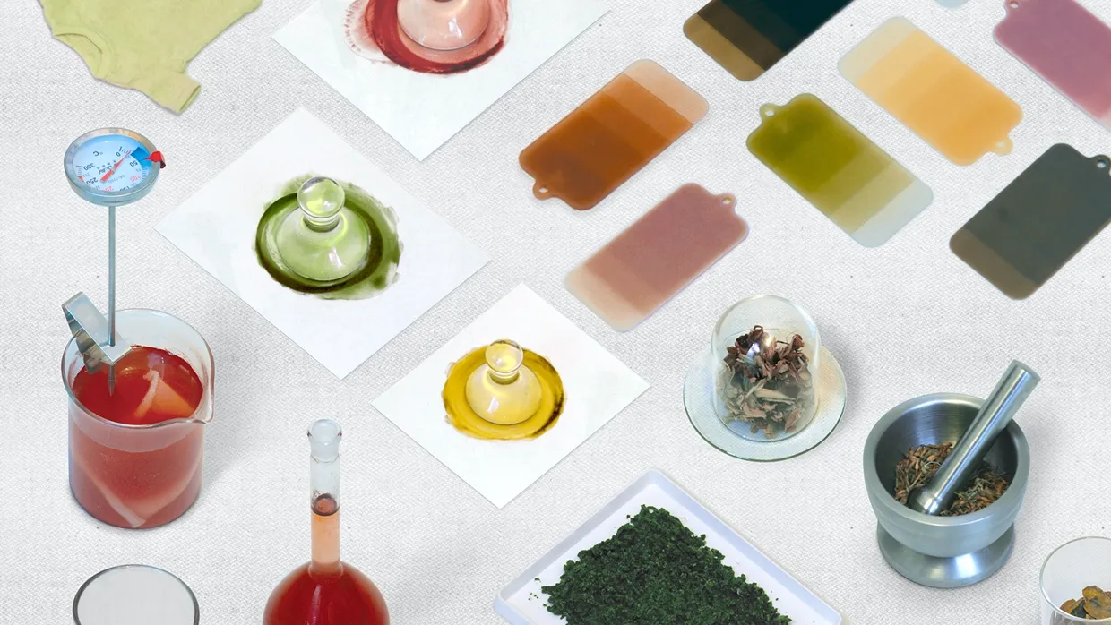 Climate Positive Microbial Colours - natural and bio-derived colours. Part of UAL Fashion, Textiles and Technology Institute's New Landscapes exhibition, 2025