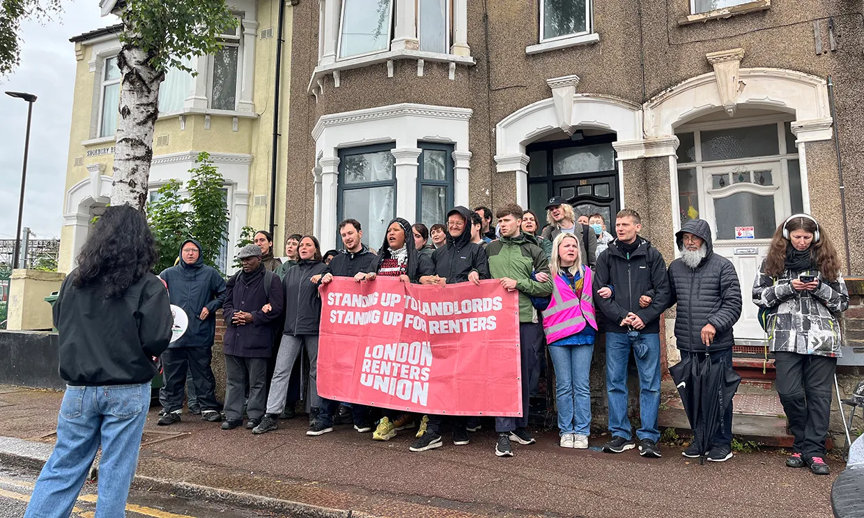 Dozens of protesters gathered outside a home in East London earlier this month (June 5) to support a couple who are facing eviction from their private landlord.